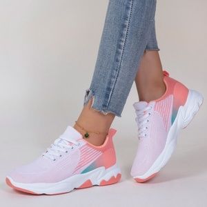 Pink Blue White Athletic Lace-up Front Running Shoes